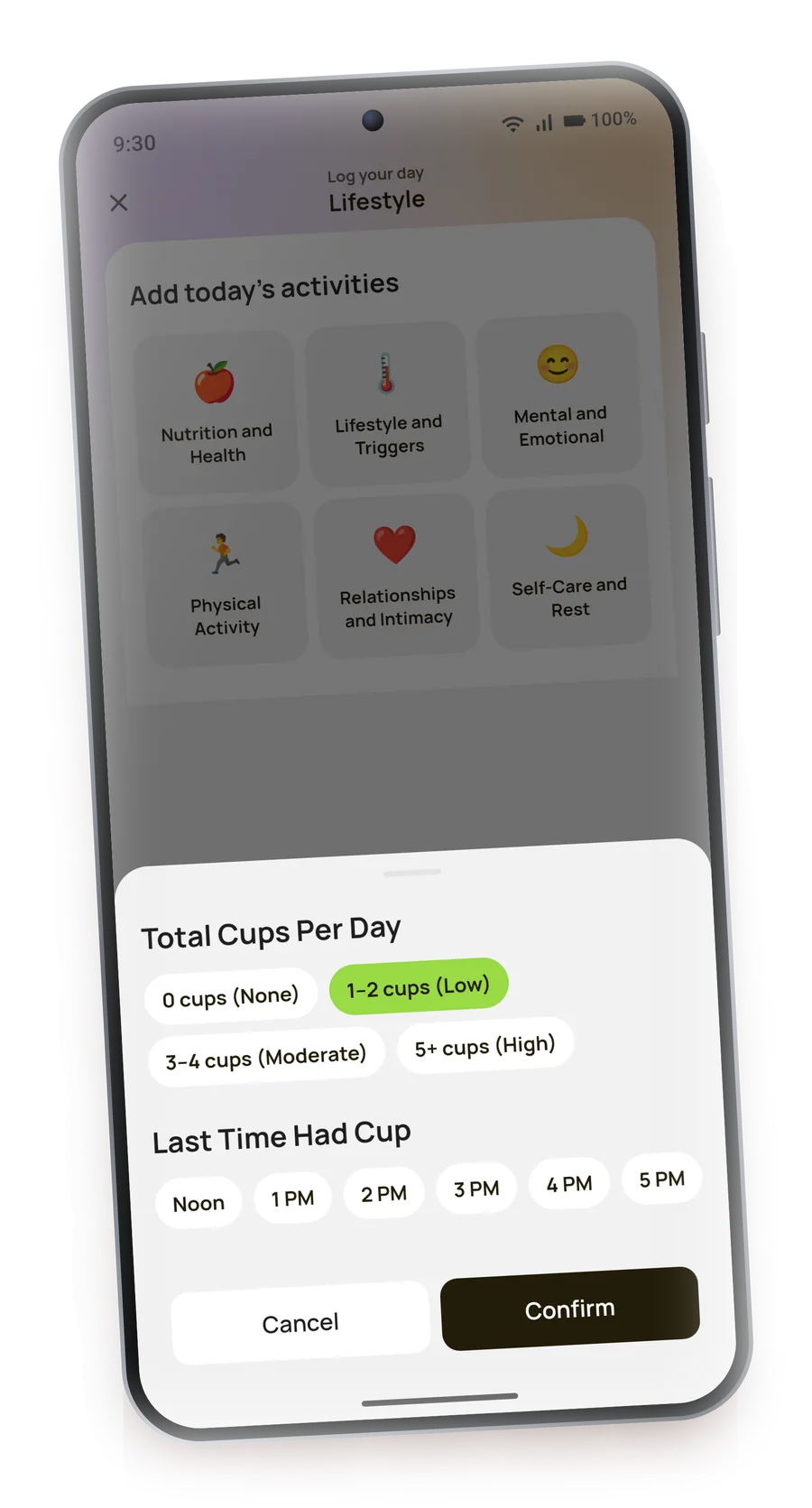 Logging coffee cups per day in BigM on an Android phone